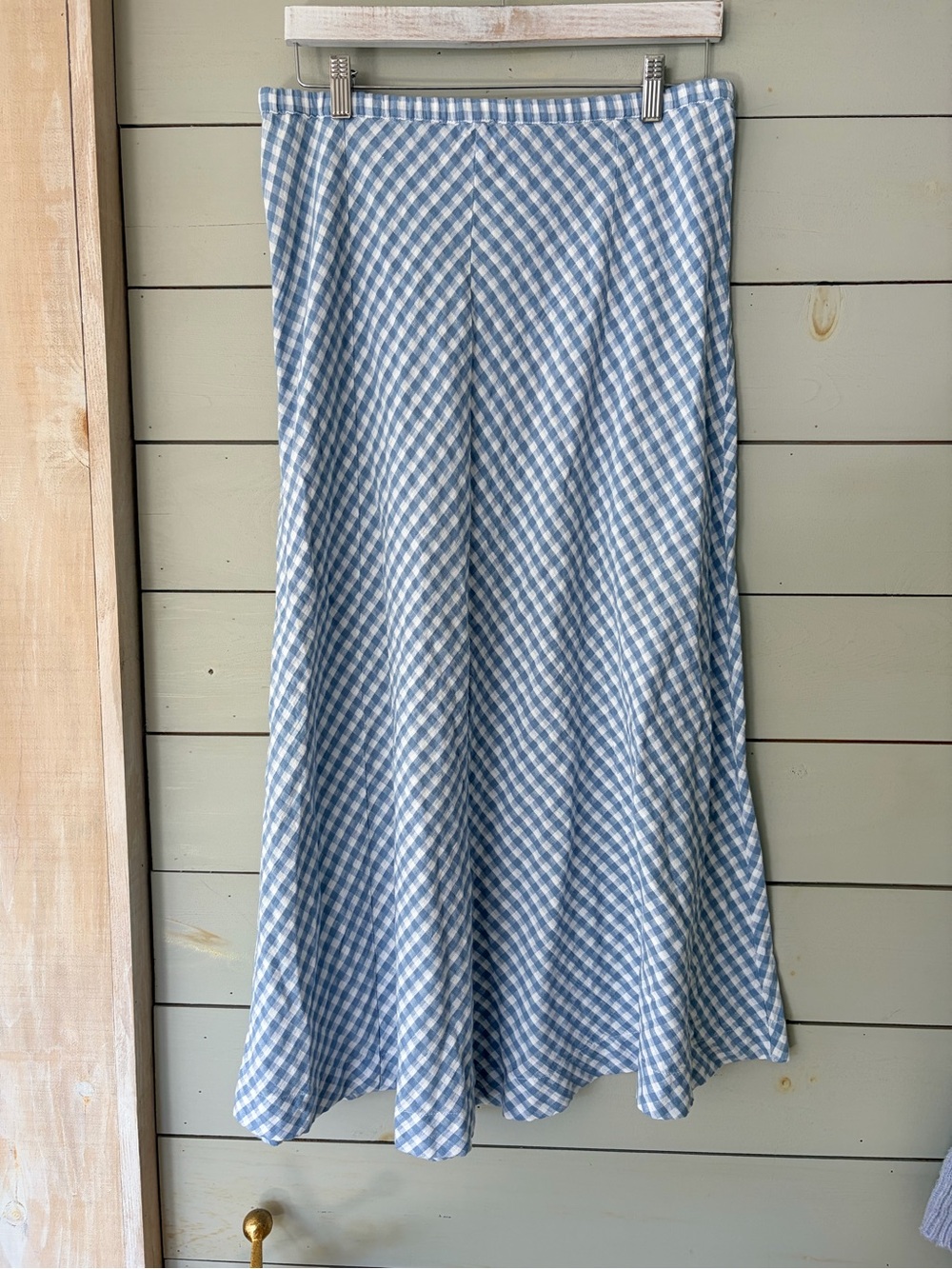 American Eagle Blue Gingham Cotton Linen Midi Skirt Size L